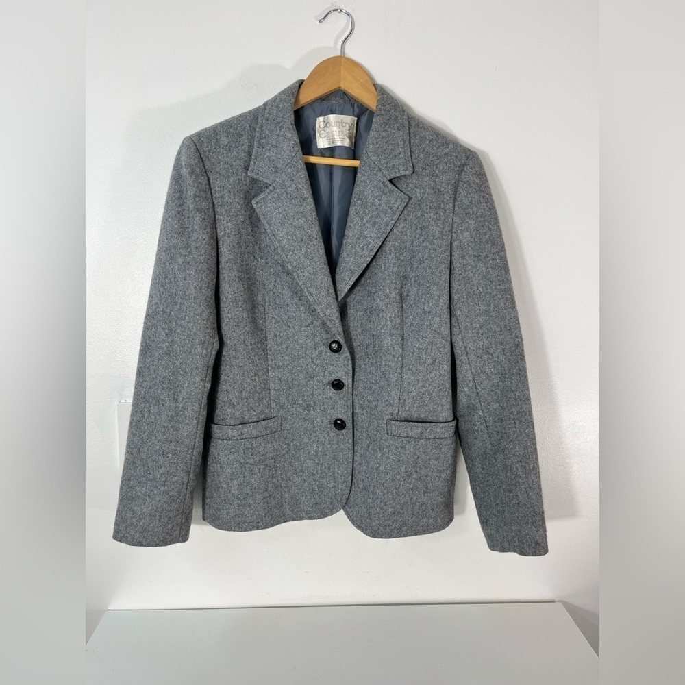 Vintage Country Casuals Womens Medium Great Britain Made Grey Wool Blend Blazer